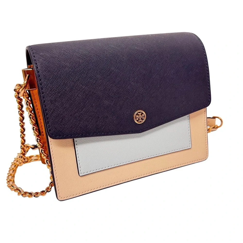 Tory Burch Robinson Color-Block Saffiano Leather Suede Convertible Shoulder NWOT